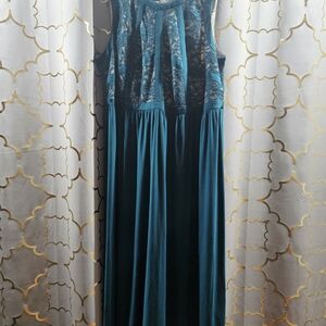 R&M Richards Teal Lace Maxi Dress